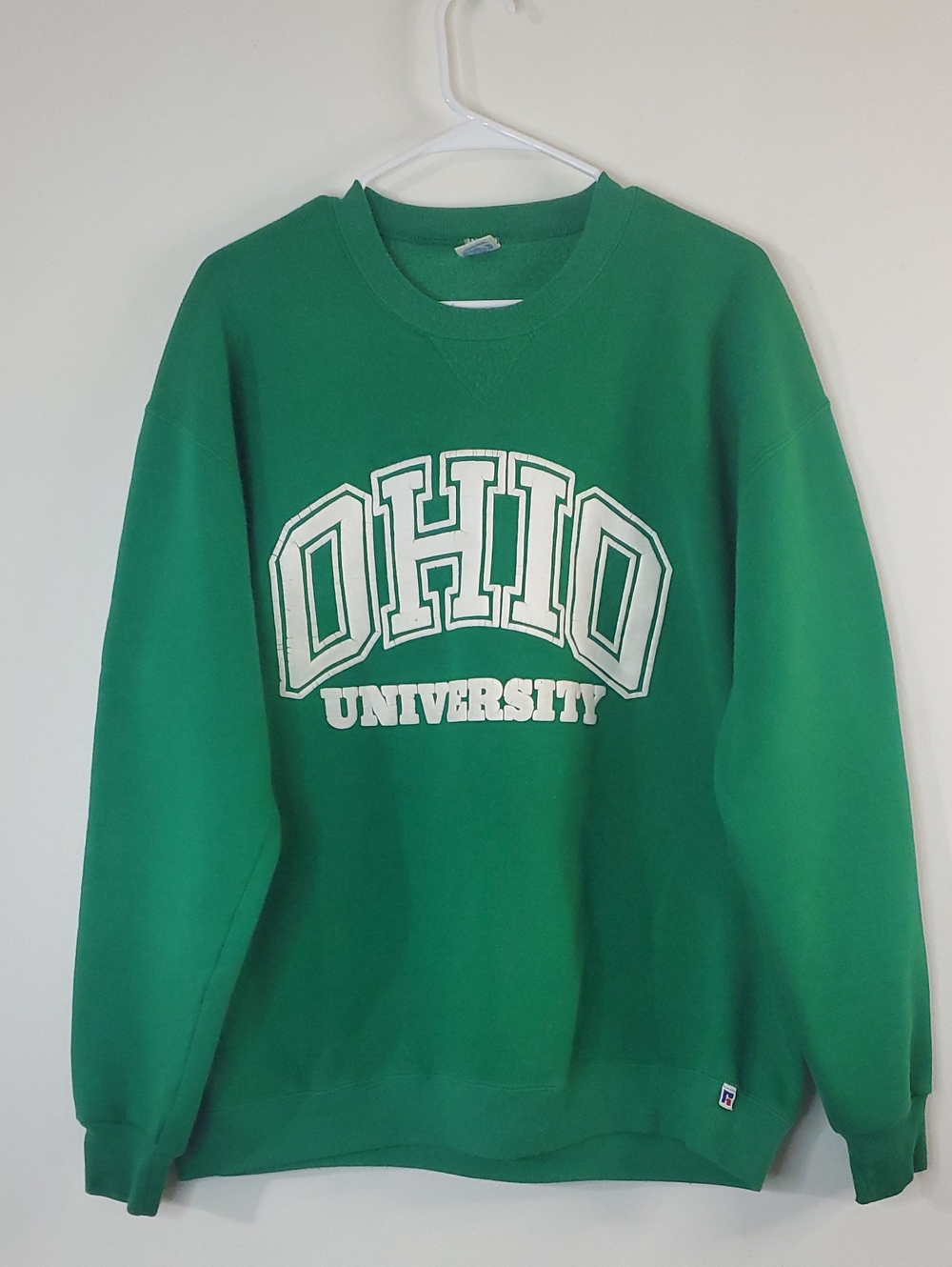 Vintage Russell Athletic Green Crewneck with White Ohio University Lettering XXL